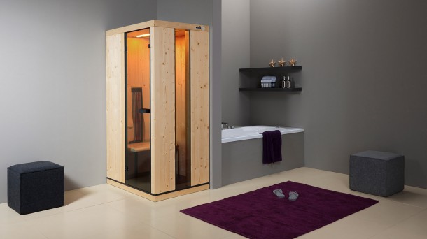Die Infrarotkabine für eine Person, Soleto Uno, benötigt nur 0,9 m² Platz