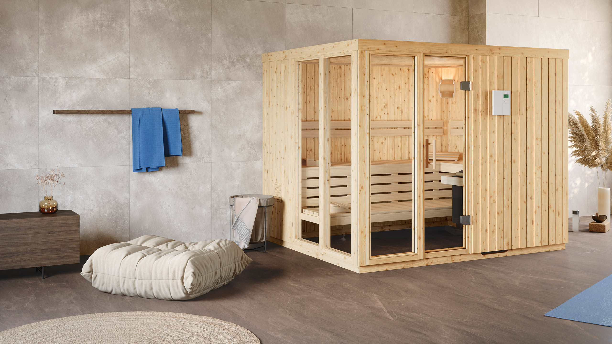 Sauna Origo mit Glaselementen Sauna Origo mit Glaselementen