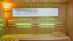 Sauna Baleo mit Innenverkleidung Hemlock, Fenster und Farblicht